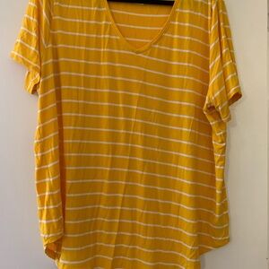 Old Navy Yellow & White Striped V‑Neck Short Sleeve Tee